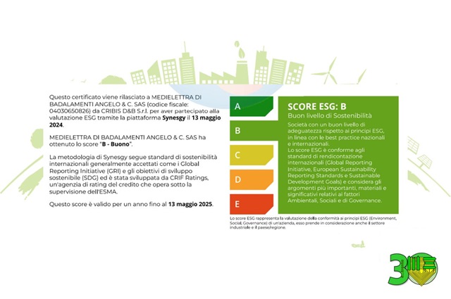 Riconoscimento sulla Sostenibilità Aziendale per Medielettra