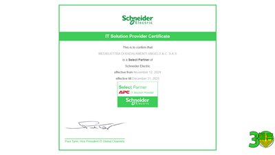 Medielettra implementa la sua certificazione Schneider con la IT Solution Provider–Select