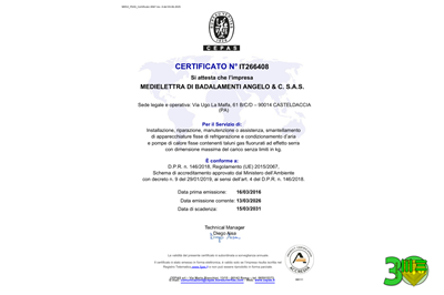 Medielettra rinnova la certificazione FGAS per il terzo quinquennio